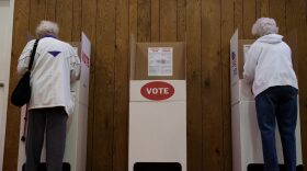 Two Oklahoma City women cast their votes at North Side Christian Church in the Super Tuesday presidential preference primary election on March 3, 2020.
