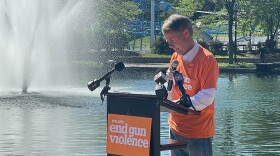 Caption: Indianapolis Mayor Joe Hogsett spoke in support of "common-sense gun reform" at a rally on June 3, 2022.