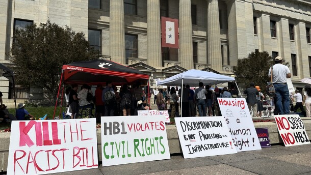 A demonstration at the Statehouse against House Bill 1 and Senate Bill 88 in June 2025.
