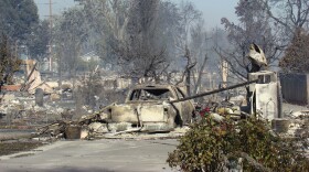 A scene of devastation on Talent Ave., the main street in Talent, Ore., on Wednesday morning, Sept. 9, 2020.
