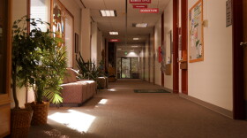 Sunlight shines through windows in a hallway of the Benny Benson Building at Kodiak College
