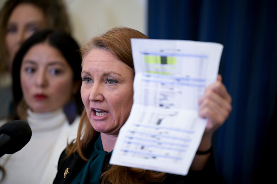 Rep. Melanie Stansbury, D-N.M., speaks during a news conference with members of the Democratic Women's Caucus, Democratic Senators House Judiciary Committee Democrats and survivors of Jeffrey Epstein in Washington, Tuesday, Feb. 24, 2026.