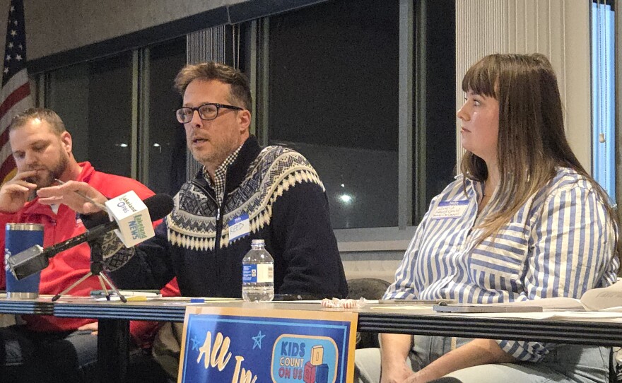 House District 2A state Rep. Bidal Duran, R-Bemidji, left, DFL candidate for District 2A Reed Olson, and Bemidji City Council member Gwenia Fiskevold-Gould were among some of the local officials invited to collaborate during the Bemidji Affordability Forum on Dec. 3, 2025.