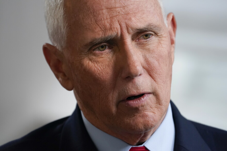 Former Vice President Mike Pence sits for an interview with the Associated Press, Nov. 16, 2022, in New York. Documents with classified markings were discovered in former Vice President Mike Pence's Indiana Home last week, according to his attorney.