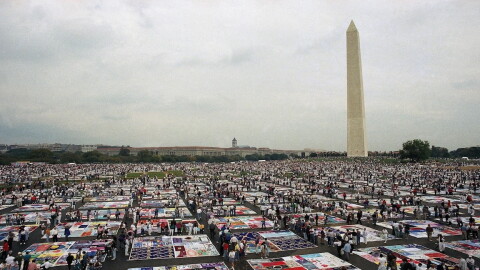 Panels of the AIDS Memorial Quilt displayed on the Washington Mall Oct. 11, 1992.