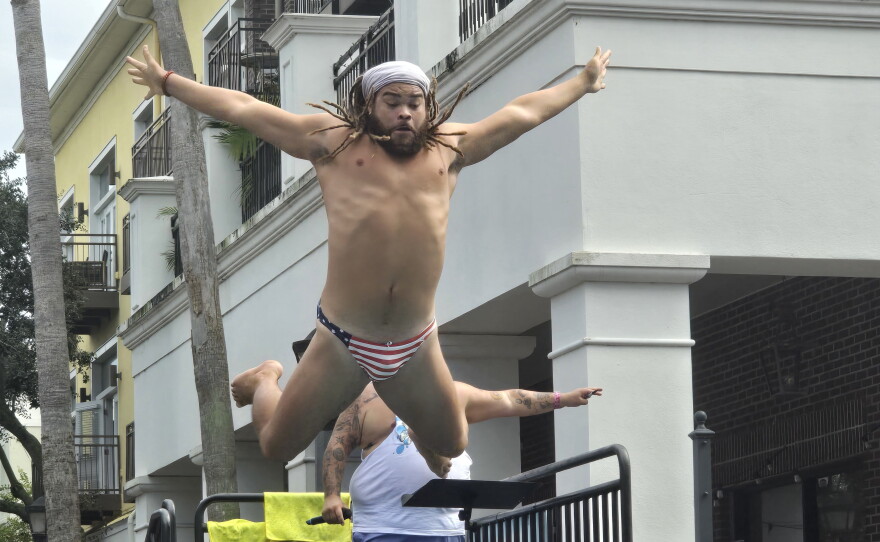 A diver attempts a bellyflop at Franco's Flop Fest in Baldwin Park.