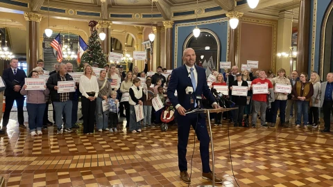 Then-candidate for governor Adam Steen celebrated state officials' decision to deny a Satanic Temple event last year at the Iowa Capitol.