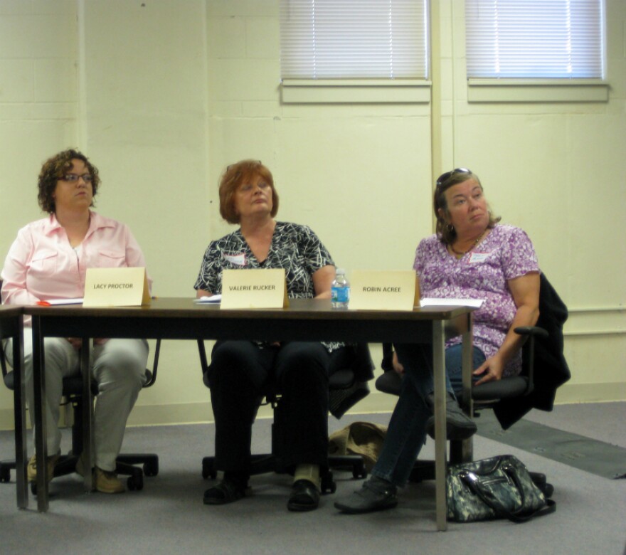 State employees and other advocates share their testimony Saturday at the MU campus.