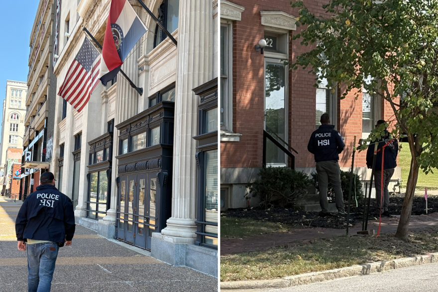 Two photographs posted Sept. 3 by Homeland Security Investigations show federal agents outside the St. Louis Board of Election Commissioners and a residential home. The agency publicly said the ICE agents were in St. Louis to investigate suspected voter fraud.