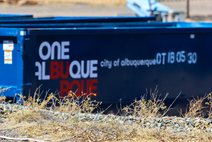 A dumpster located at the Menaul property that now belongs to the State of New Mexico