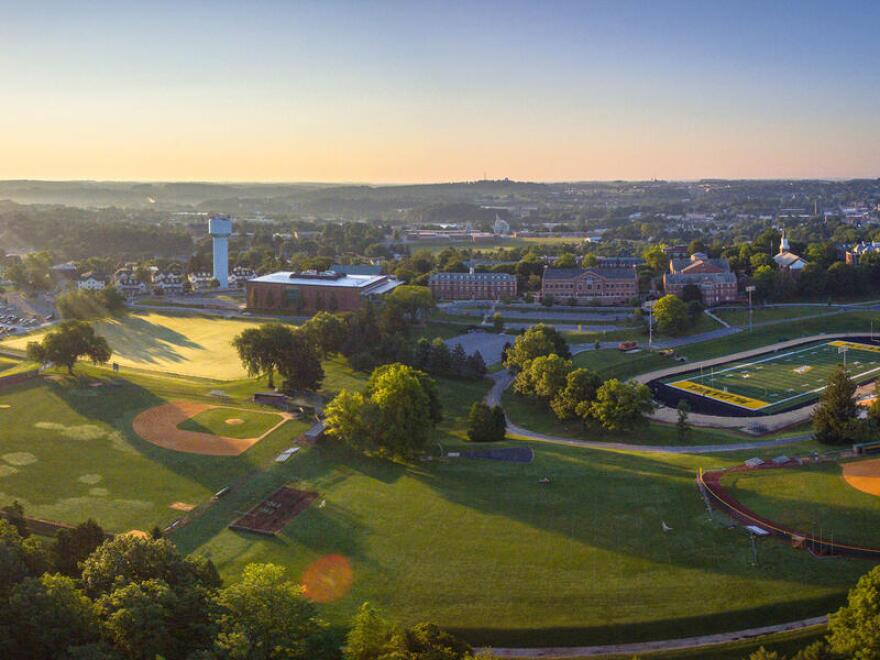 An aerial view of the McDaniel College campus in Westminster, Maryland, located in rolling countryside about 35 miles northwest of Baltimore. (photo courtesy McDaniel College)