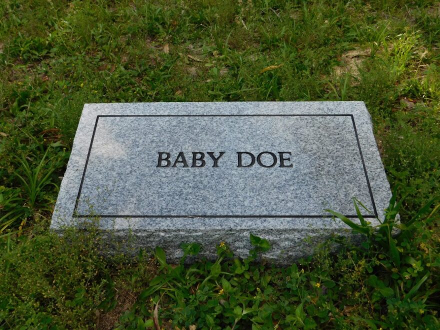 This stone is marked with "Baby Doe." Some gravestones in Babyland are missing all identifying information and are marked as such. (Emma Witmer/WUFT News)