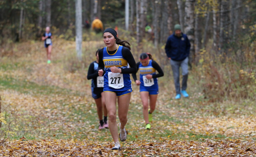 Runners compete at the ASAA cross-country running state championships in Anchorage on Oct. 3, 2026.