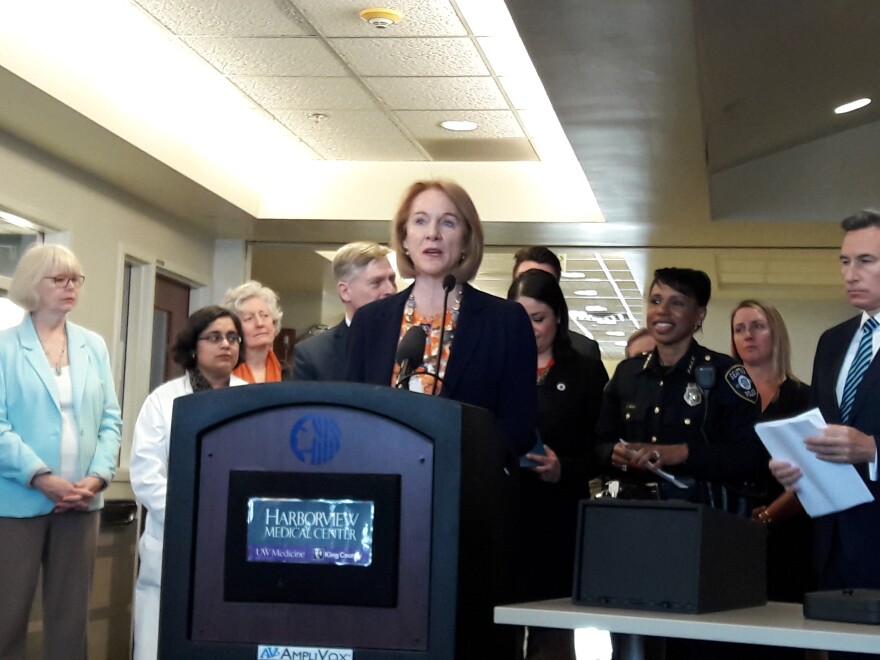 Seattle Mayor Jenny Durkan announced her plan to seek safe storage legislation in March at Harborview Medical Center. 