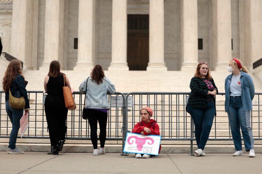 Pro-abortion activists demonstrate in front of the U.S. Supreme Court.