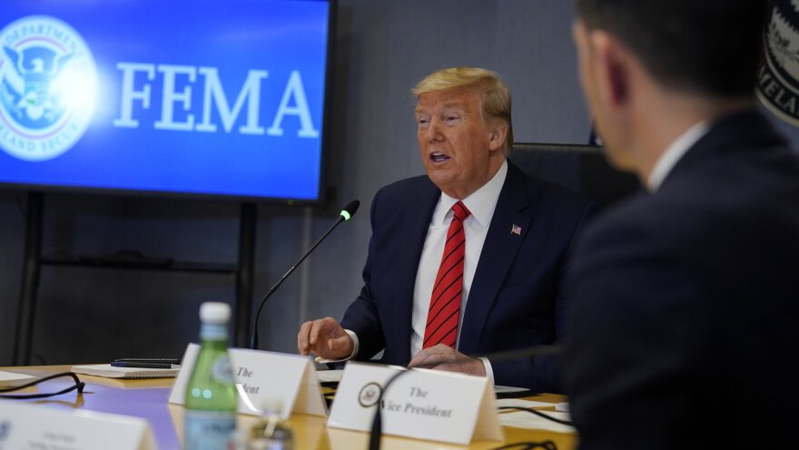 President Trump speaks during a teleconference with governors at the Federal Emergency Management Agency headquarters Thursday. [Pool / Getty Images]