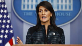 FILE - U.S. Ambassador to the United Nations Nikki Haley speaks during a news briefing at the White House, in Washington, Sept. 15, 2017. Haley, the former South Carolina governor and United Nations ambassador, announced her candidacy for president on Tuesday, becoming the first major challenger to former President Donald Trump for the 2024 Republican nomination. (AP Photo/Carolyn Kaster, File)
