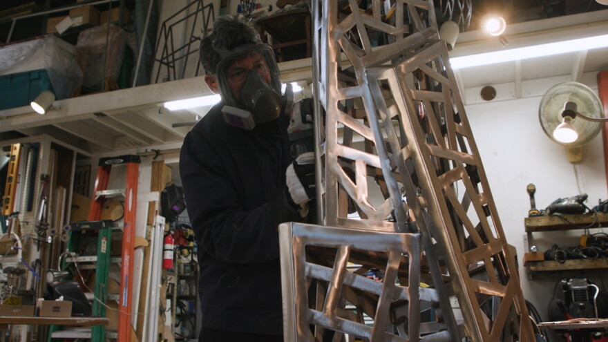 Peter Diepenbrock at work in his home studio in Jamestown.