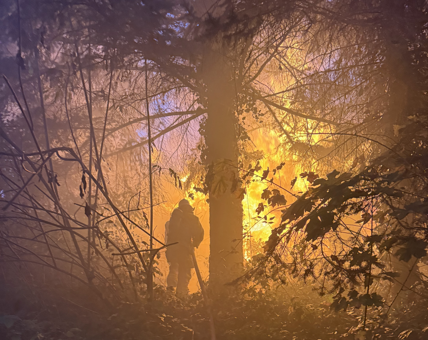 First responders faced severe access issues to a fire in the 800 block of 18th Avenue in Sweet Home, Ore., on Thursday, Oct. 1, 2026.