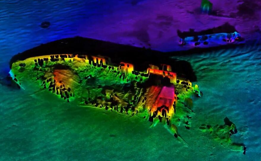 Imaging of the USS Monitor shipwreck site in North Carolina created through sonar data.