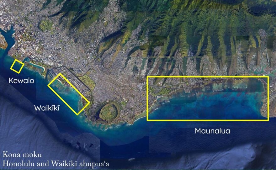 Site map of Kewalo, Maunalua and Waikīkī.