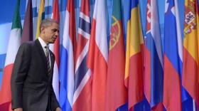 President Barack Obama leaves a press conference at the conclusion of the 2012 NATO Summit May 21, 2012 in Chicago.