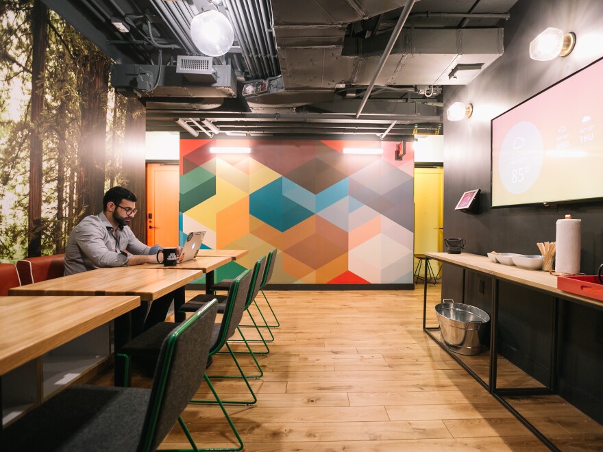 Communal areas like this provide a quiet place for WeLive residents to grab coffee and get work done. Kind of like a coffee shop right outside your front door.