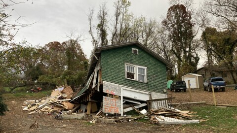 An Asheville home destroyed by Hurricane Helene, as seen on November 1, 2024.