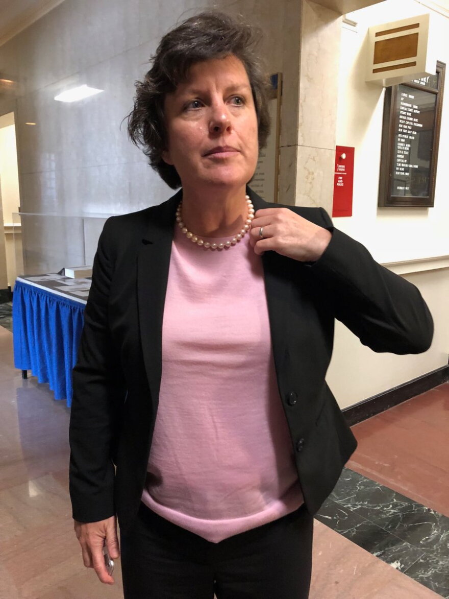 Former Syracuse Mayor Stephanie Miner prepares to meet with reporters at the state Capitol Tuesday to talk about her run for governor