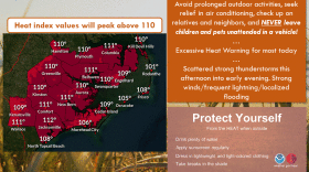 An excessive heat warning is in place across eastern North Carolina, with feels-like temperatures as high as 109.