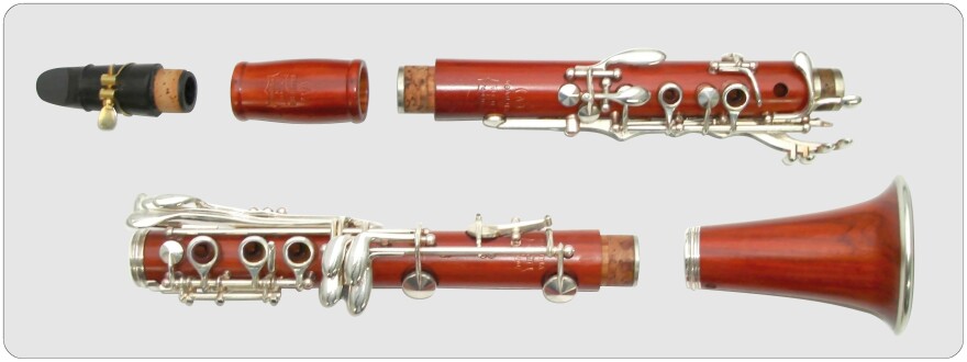 Parts of a clarinet, which are made from rosewood.