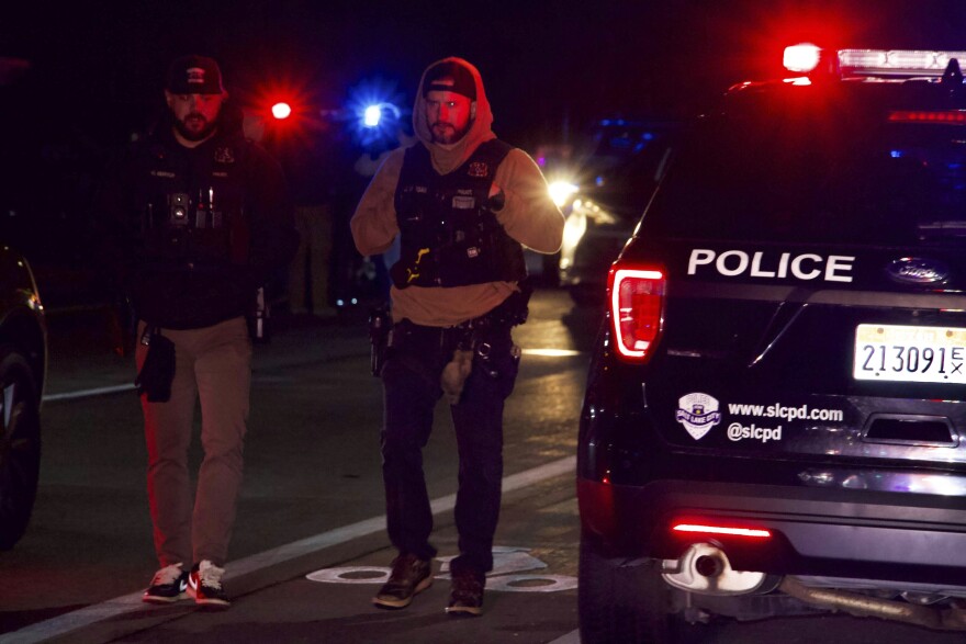 Police respond to a fatal shooting in a parking lot of a meetinghouse of The Church of Jesus Christ of Latter-day Saints in Salt Lake City, Jan. 7, 2026.