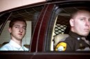 Robert Tulloch, left, leaves the Grafton County courthouse in North Haverhill, N.H., following a hearing in 2001.