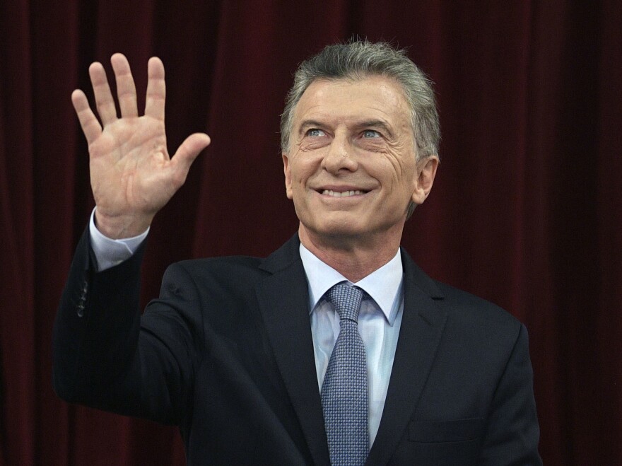 Argentine President Mauricio Macri waves during the inauguration of the congress session in Buenos Aires, Argentina, on March 1.