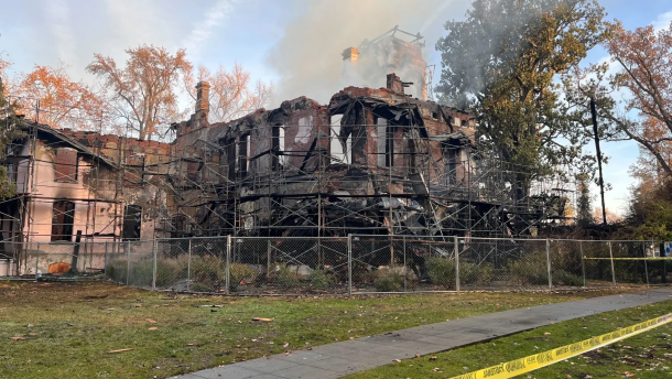Bidwell Mansion after the fire in Chico, Calif on Dec. 11, 2024.
