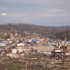 West Liberty, Kentucky, in 2012, one week after an EF3 tornado tore through the town, causing death and destruction.