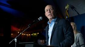 Greg Gianforte speaks to supporters in an open-air tent outside Hilton Garden Inn in Bozeman, shortly after the AP called the governor's race in his favor, Nov. 03, 2020.