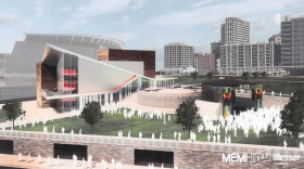 A rendering of the music venue, as viewed from the southeast.
