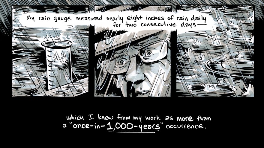 In the comic, climate scientist David Easterling peered out his window at the storm raging in his backyard.