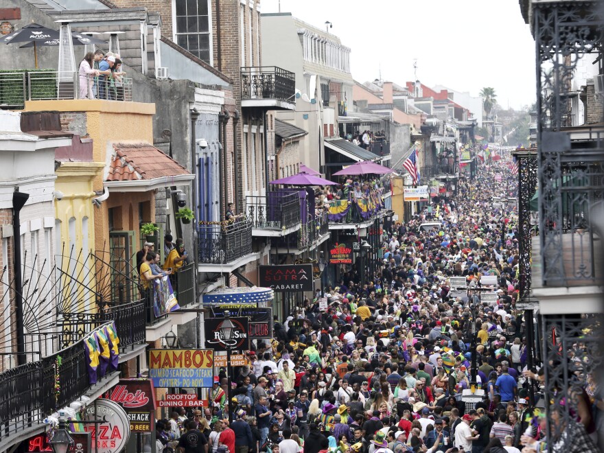 Bourbon Street was a sea of humanity on Mardi Gras day in New Orleans in February. The city will not allow Mardi Gras parades in 2021.