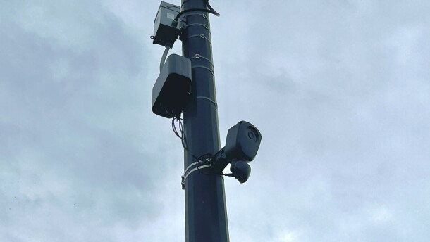 A Flock Safety automatic license plate reader camera on Sept. 16, 2026, located near 400 7th Ave SE in Grand Rapids.