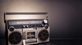 Vintage radio boombox on dark background