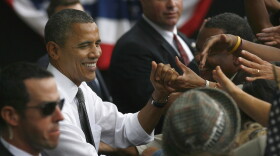 President Obama shakes hands after a grassroots rally in Columbus, Ohio.