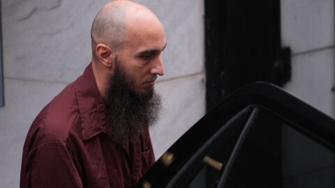 Cody Balmer, accused of setting a fire at Pennsylvania Gov. Josh Shapiro's official residence, leaves Dauphin County Courthouse on Tuesday, Oct. 14, 2025 in Harrisburg, Pa. (AP Photo/Matt Slocum)