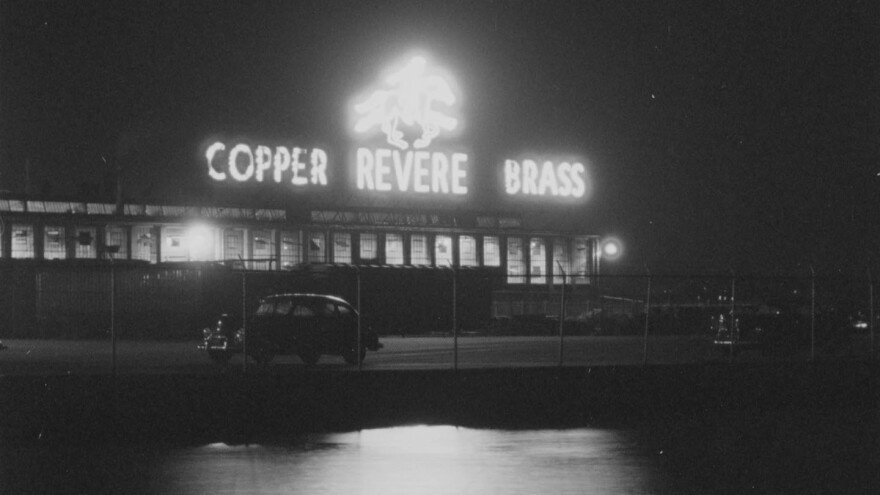 Revere Copper hung the neon sign on its New Bedford factory in the late 1940s.