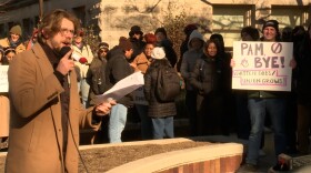 The Indiana Graduate Workers Coalition gathered at the Sample Gates Dec. 6 to kick off the "Whitten Goes, Union Grows" campaign.