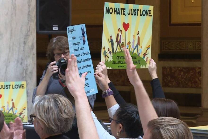 A group rallied at the statehouse on Nov. 21 in support of hate crimes legislation, which has failed to pass during previous sessions.