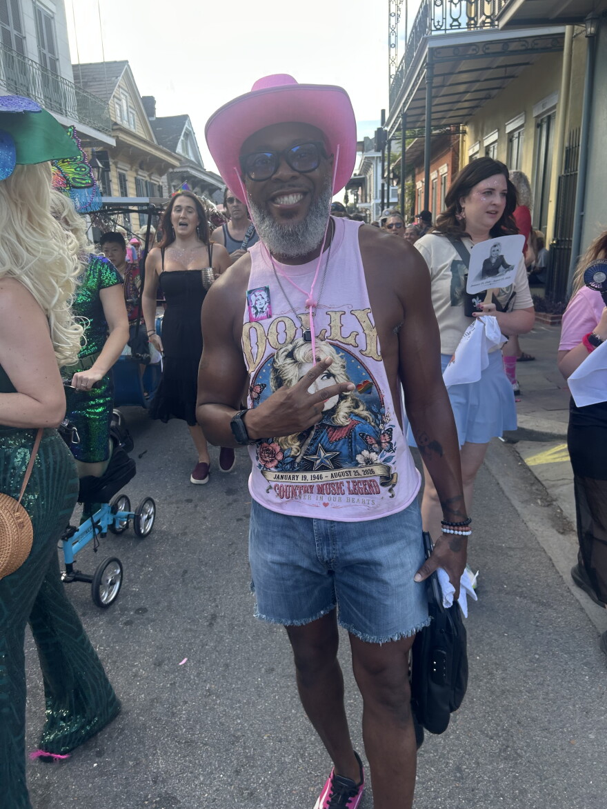 Dericus, a Dolly Parton fan, in the French Quarter