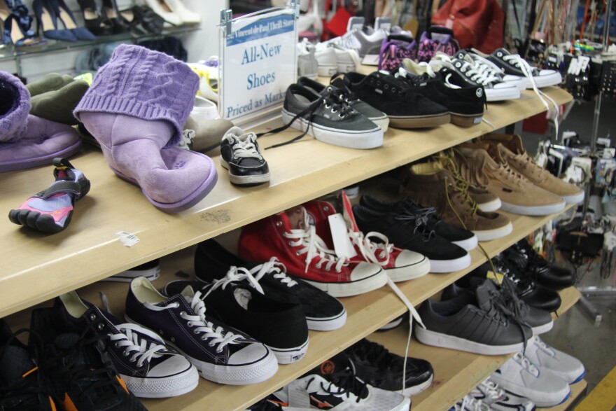 New shoes for sale at Saint Vincent de Paul's Thrift Store in downtown Los Angele