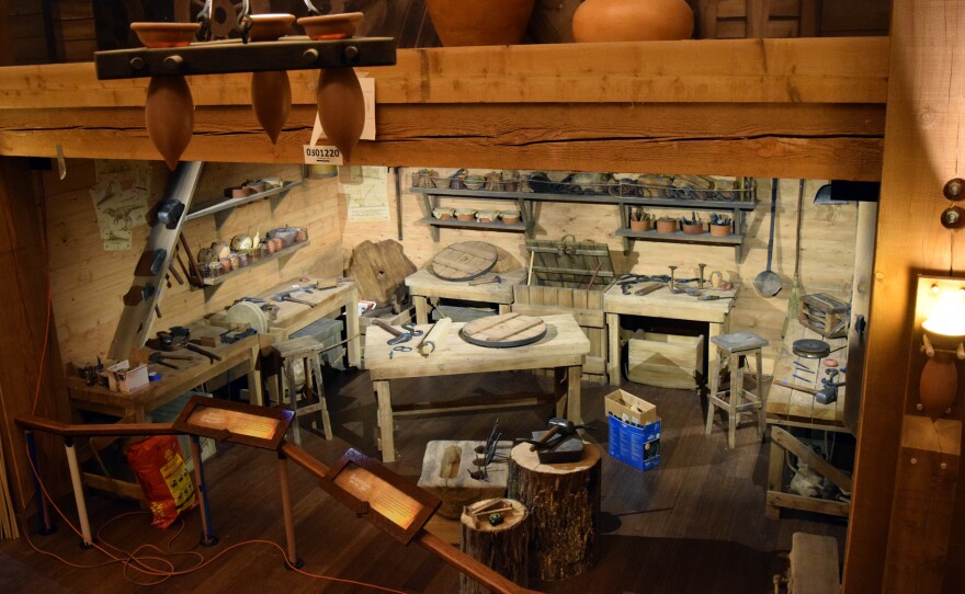 An exhibit showing an ancient workshop inside the Ark Encounter, a replica of Noah's Ark opening soon in northern Kentucky.